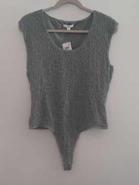 Bar III Seafoam Textured Scoop-Neck Sleeveless Bodysuit